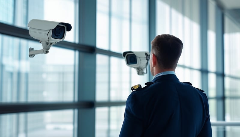 A vigilant security guard monitoring surveillance 