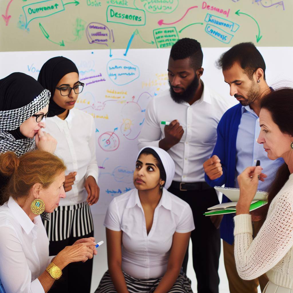 A group of diverse individuals working together in a team building environment