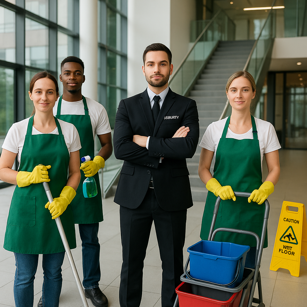 A professional cleaning and security team working