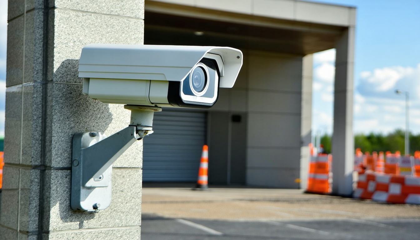 A state-of-the-art security camera monitoring the