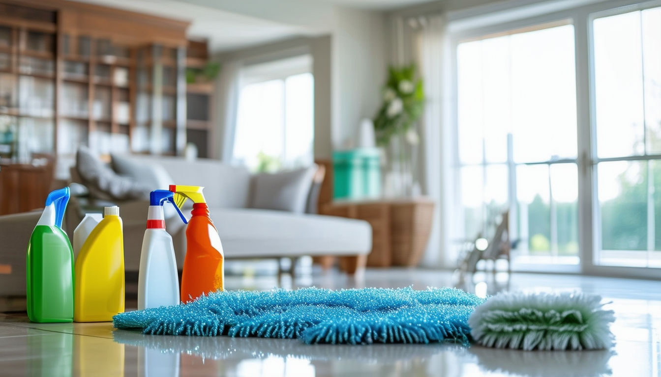 Image of a sparkling clean living room with cleani